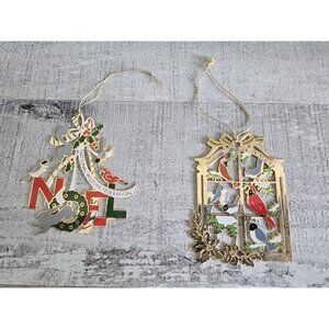 NWF Wildlife Metal Ornament Cardinals, Blue Birds on Window Lot Of 2 G21c